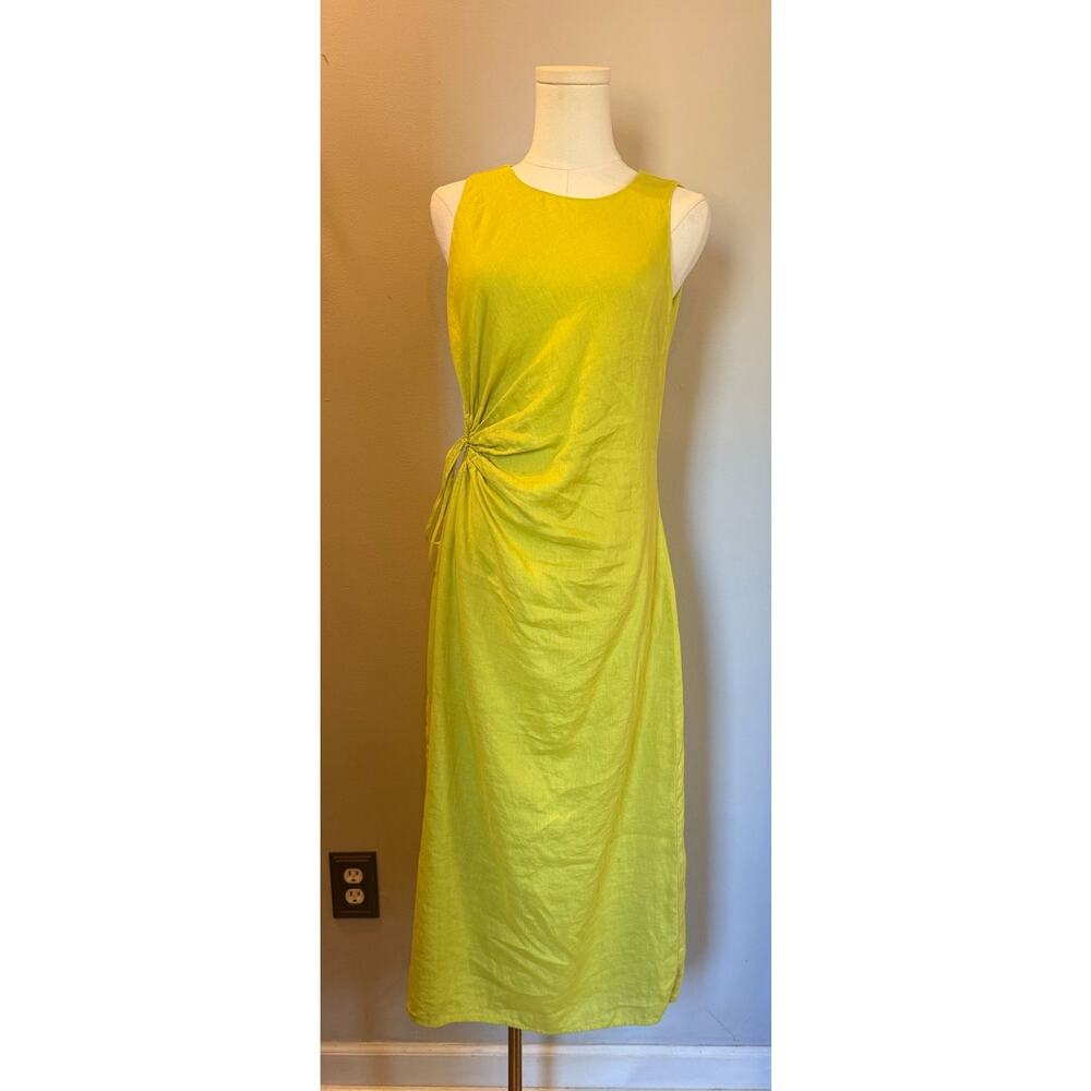Magaschoni 100% Linen Cut Out Yellow Dress Size 2